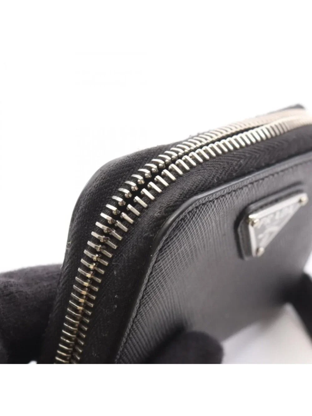Prada Coin Purse Triangle Logo Black Saffiano Leather
